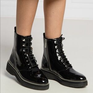MICHAEL Michael Kors Black Patent Combat Boots